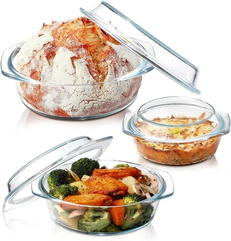 3 Pcs Set High Borosilicate Glass Casserole with Lid Kitchen & Dining Casserole Dishes