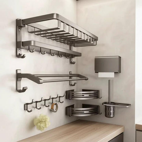 Multifunctional Aluminum Bath Towel Shelf Storage Rack Set Bathroom Accessories Towel Racks