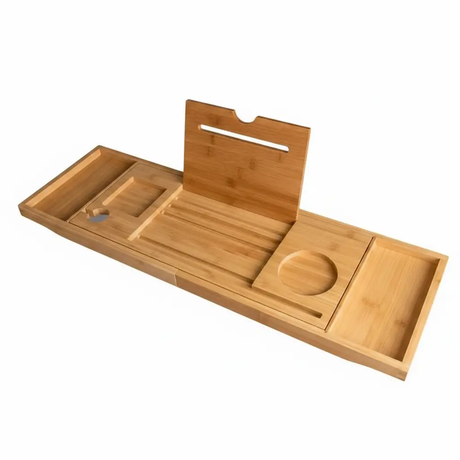 Expandable Bamboo Bathtub Caddy Tray & Breakfast Bed Table Bath & Bedroom Accessories Bathtub Caddies