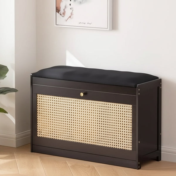 Wooden Stool with Bucket Flip Shoe Cabinet
