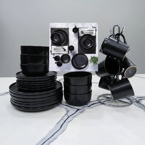 24 Piece Black Dinner Set - Serves 6 Kitchen & Dining Dinnerware Sets