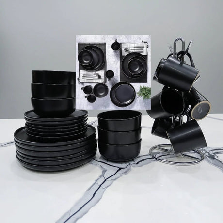 24 Piece Black Dinner Set - Serves 6 Kitchen & Dining Dinnerware Sets