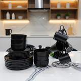 24 Piece Black Dinner Set - Serves 6 Kitchen & Dining Dinnerware Sets