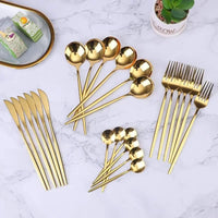 24 Piece Gold Slim Cutlery Set Kitchen & Dining Flatware Sets