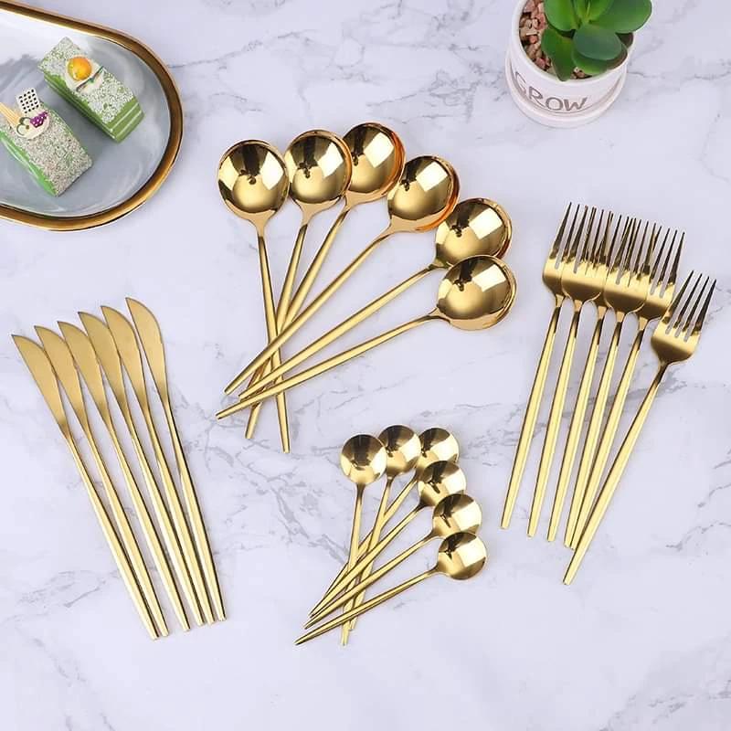 24 Piece Gold Slim Cutlery Set Kitchen & Dining Flatware Sets