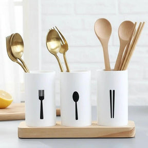 Cutlery Organizer 3 Piece Set with Oak Base Kitchen Utensil Holder Kitchen & Dining Kitchen Utensil Holders