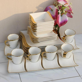Gold Unique 30-Piece Dinner Set 6 Plates 6 Side Plates 6 Bowls 6 Cups 6 Saucers Kitchen & Dining Dinnerware Sets