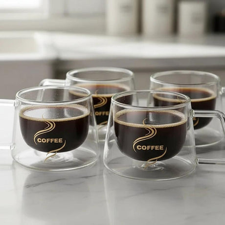 2 Piece Double Wall Borosilicate Coffee Mug Set 200ml Insulated Kitchen & Dining Mugs