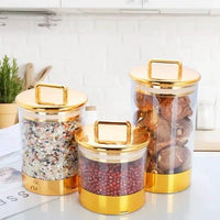 3-Piece Luxury Golden Acrylic Kitchen Canister Storage Jar Set Tea Sugar Coffee Cereal Kitchen & Dining Food Storage Containers
