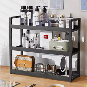 3-Tier Multifunctional Hard Plastic Organizer Shelf Black White Bedroom Kitchen Bathroom Study Home & Garden Household Storage Caddies