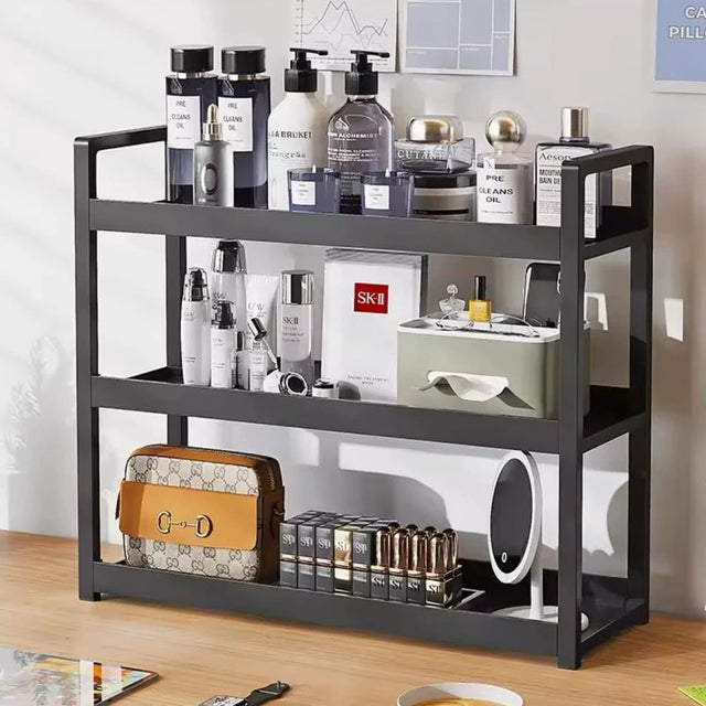 3-Tier Multifunctional Hard Plastic Organizer Shelf Black White Bedroom Kitchen Bathroom Study Home & Garden Household Storage Caddies
