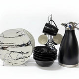 19-Piece Marble Effect Dinner Set with 2L Flask 6 Plates 6 Bowls 6 Mugs Kitchen & Dining Dinnerware Sets