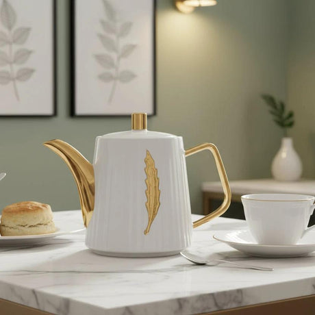 Fancy Gold Line Ceramic Kettle - 1000ml Kitchen & Dining Teapots