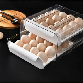 32-Egg Holder Tray Stackable Drawer 27.5x22cm Dustproof Moisture-Proof BPA-Free White Kitchen & Dining Food Storage Containers