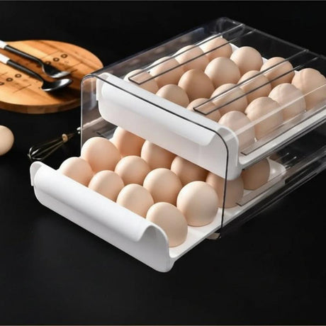 32-Egg Holder Tray Stackable Drawer 27.5x22cm Dustproof Moisture-Proof BPA-Free White Kitchen & Dining Food Storage Containers