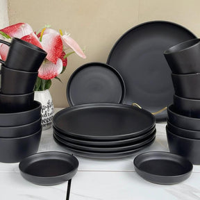 Black 24-Piece Dinner Set 6 Plates 6 Side Plates 6 Bowls 6 Cups Elegant Dining Kitchen & Dining Dinnerware Sets