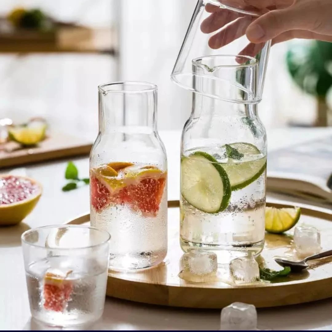 Bedside Night Glass Water Bottle with Drinking Glass 520ml Bottle 250ml Glass Transparent Elegant Kitchen & Dining Serving Pitchers & Carafes