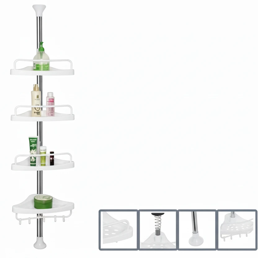 4-Tier Telescopic Corner Shelf Organizer Adjustable Height Bathroom Kitchen Living Room Storage Home & Garden Shower Caddies