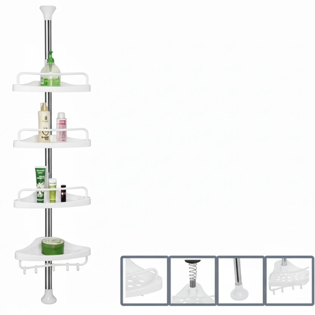 4-Tier Telescopic Corner Shelf Organizer Adjustable Height Bathroom Kitchen Living Room Storage Home & Garden Shower Caddies
