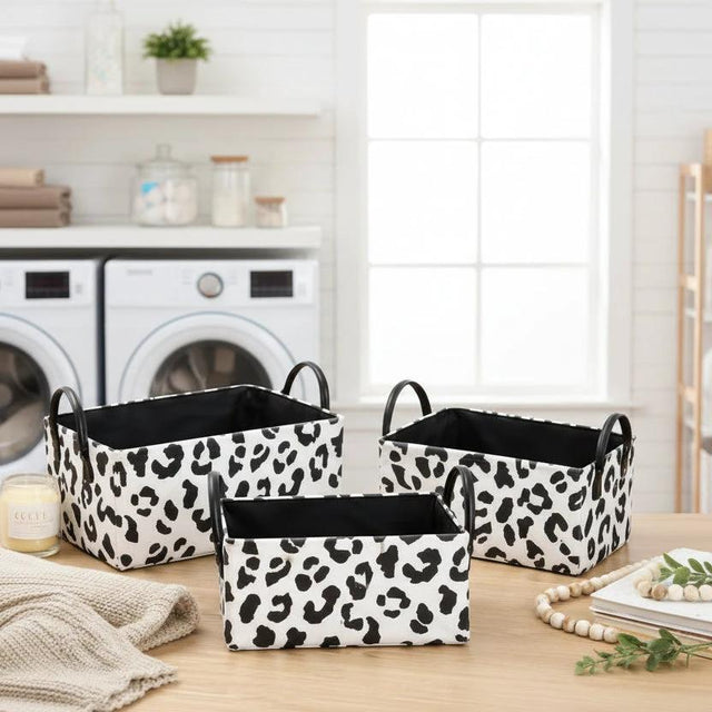 3-Piece Stylish Cow Print Storage Baskets Set Home & Garden Household Storage Containers