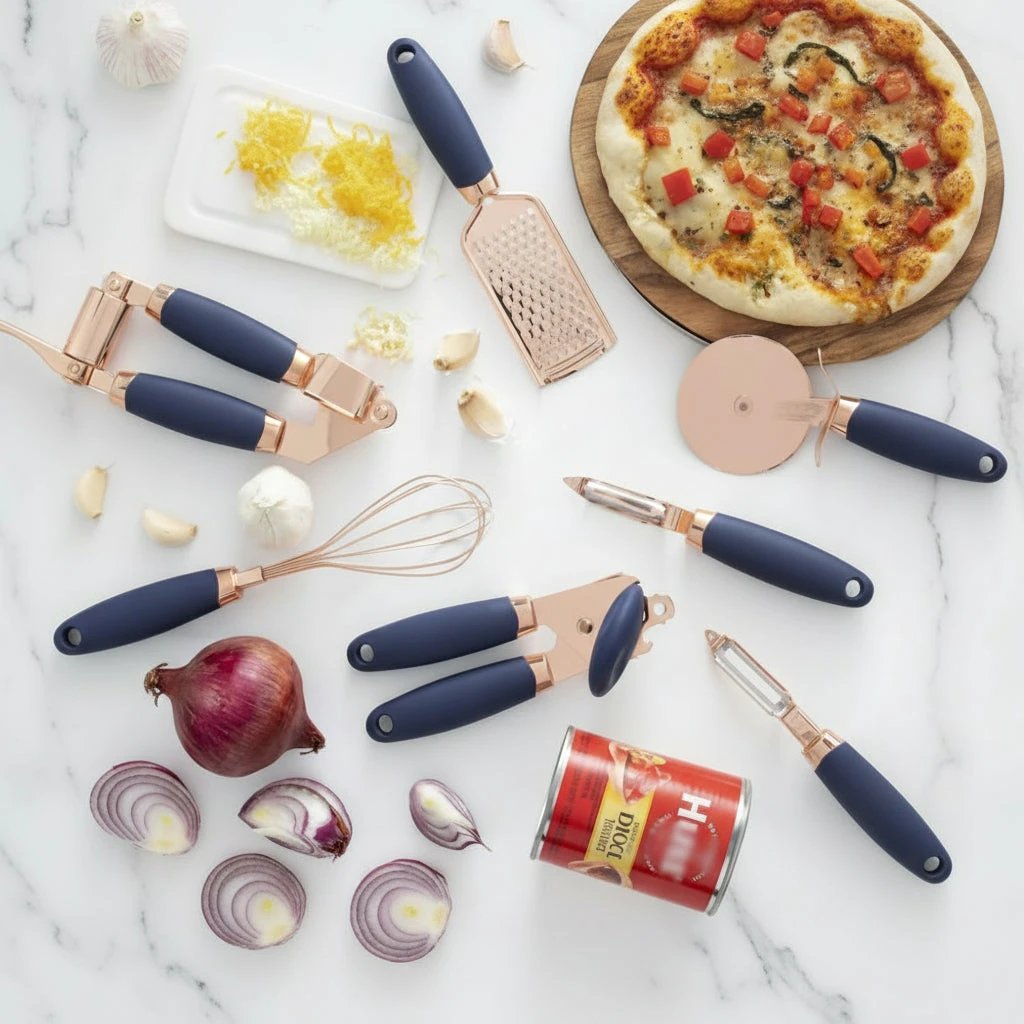 7-in-1 Kitchen Gadget Set Grater Whisk Dough Cutter Ice Cream Scoop Peeler Can Opener Garlic Press Black Green Pink Silver Kitchen & Dining Kitchen Utensil Sets