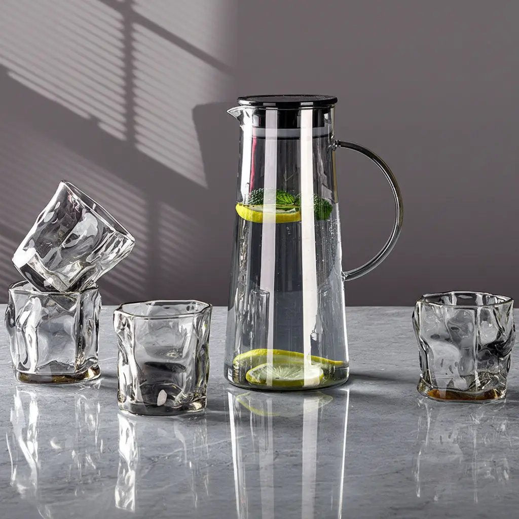 Glass Water Pitcher & 4pc Glasses Set Drinkware Drinkware Sets