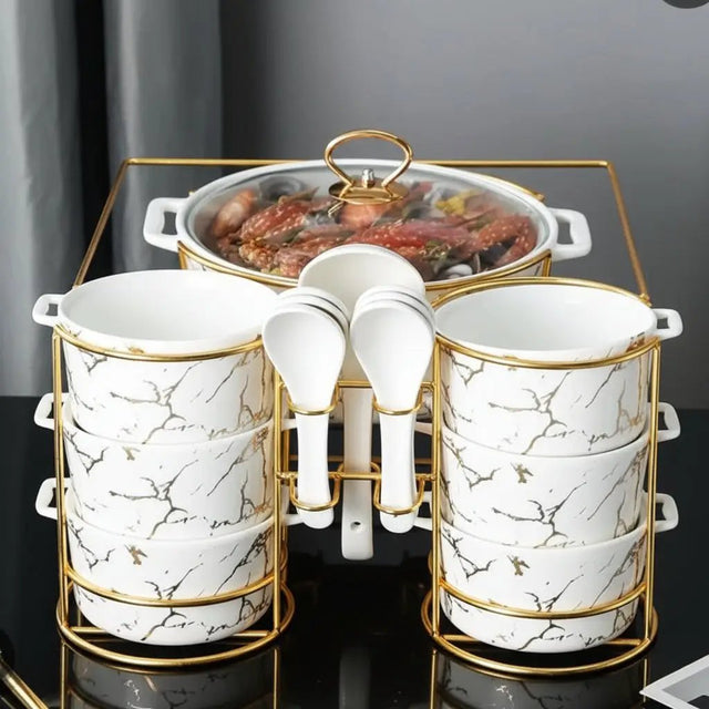 Nordic Ceramic Soup Bowl Set, 15pcs Kitchenware Bowls