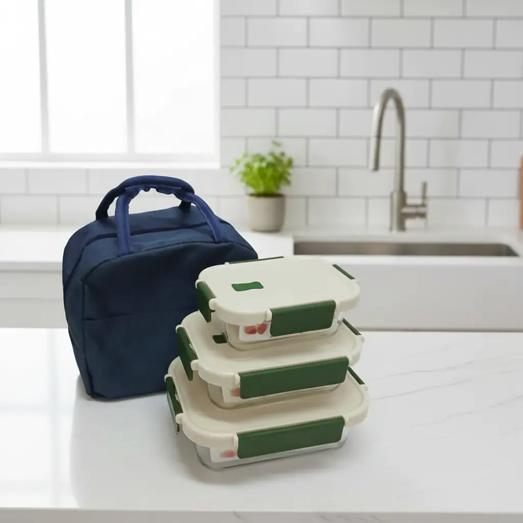 Premium Borosilicate Glass Snack Box With Insulated Lunch Bag Food Storage & Containers Lunch Containers