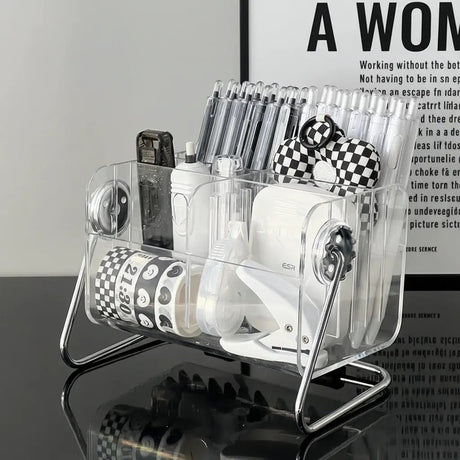 Rotating Acrylic Storage Box – 6-Compartment Desktop Organiser Storage & Organisation Desktop Organizers