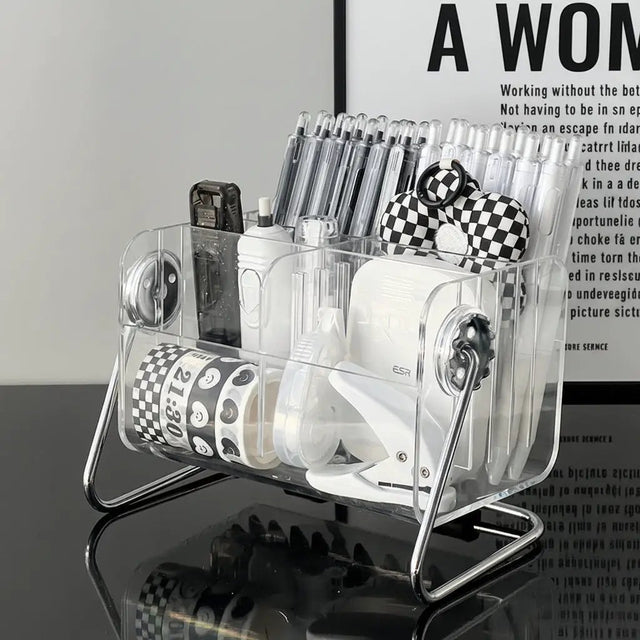 Rotating Acrylic Storage Box – 6-Compartment Desktop Organiser Storage & Organisation Desktop Organizers