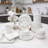 32-Piece Matte Stoneware Marble Dinner Set Dinnerware & Table Setting Dinnerware Sets