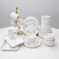 32-Piece Matte Stoneware Marble Dinner Set Dinnerware & Table Setting Dinnerware Sets