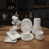 32-Piece Matte Stoneware Marble Dinner Set Dinnerware & Table Setting Dinnerware Sets