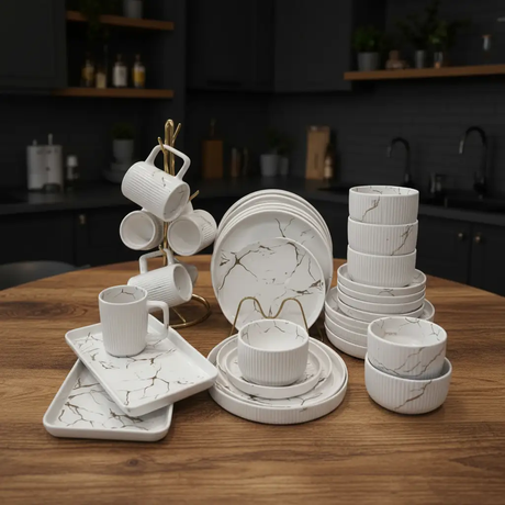 32-Piece Matte Stoneware Marble Dinner Set Dinnerware & Table Setting Dinnerware Sets