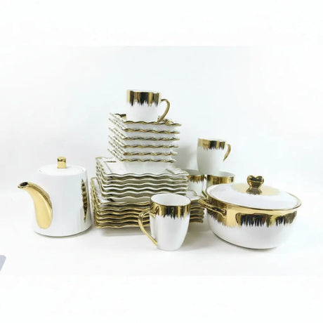 26pc Gold Detail Porcelain Dinner Set Collection Kitchen & Dining Dinnerware Sets