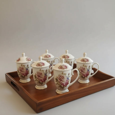 Luxury Rose Tea Mug – Bone China with Lid Kitchen & Dining Mugs