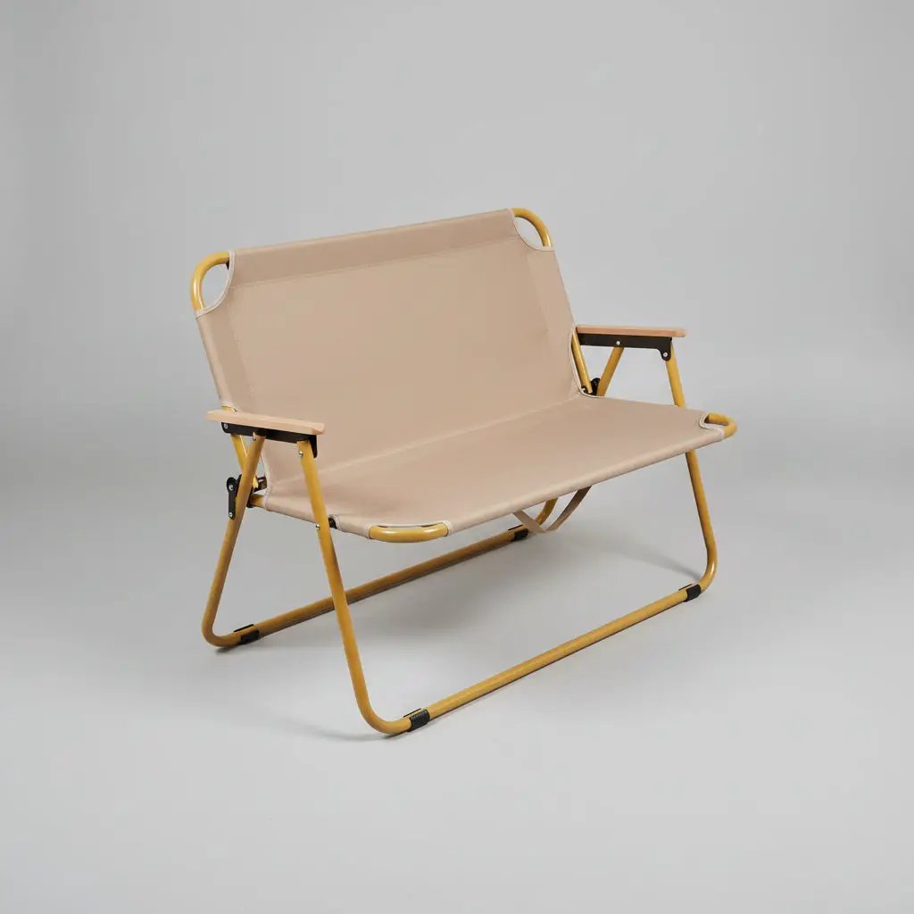 Portable Double Seat Camping Chair with Wood Armrest Outdoor & Camping Folding Chairs