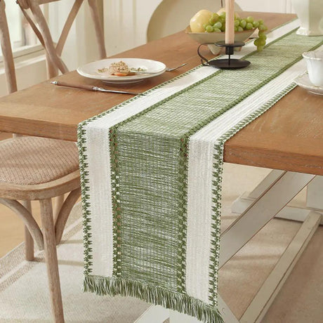 Nordic Boho Striped Table Runner with Tassels Table Runners & Linens Table Runners