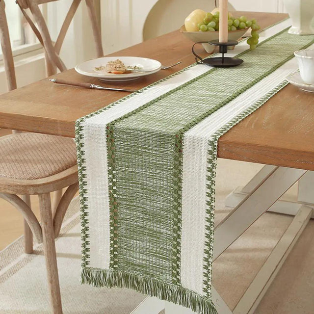 Nordic Boho Striped Table Runner with Tassels Table Runners & Linens Table Runners