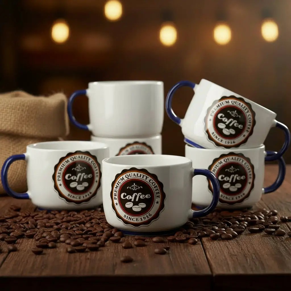Premium Ceramic Cups – Set of 6, 450ml Cups & Mugs Coffee & Tea Cups