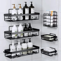 Metallic Carbon Shower Caddy – 6pc Set Bathroom Organizer Wall-Mounted Caddies