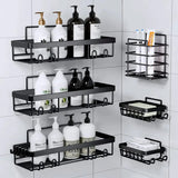 Metallic Carbon Shower Caddy – 6pc Set Bathroom Organizer Wall-Mounted Caddies