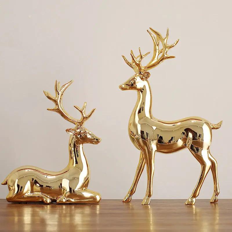 Gold Electroplated Resin Deer Figurines spadekey enterprises Figurines