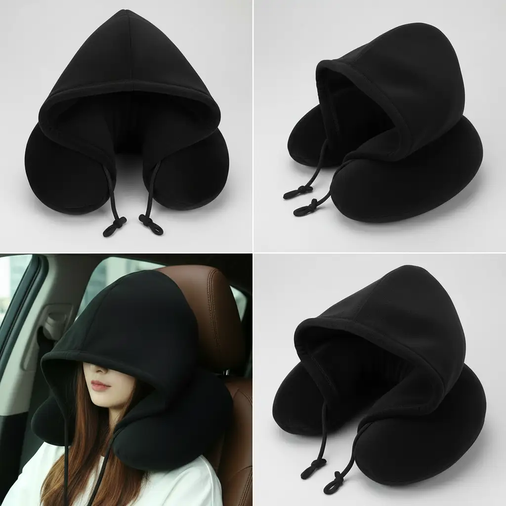 Microfiber Travel Neck Pillow with Hoodie Travel Accessories Travel Pillows