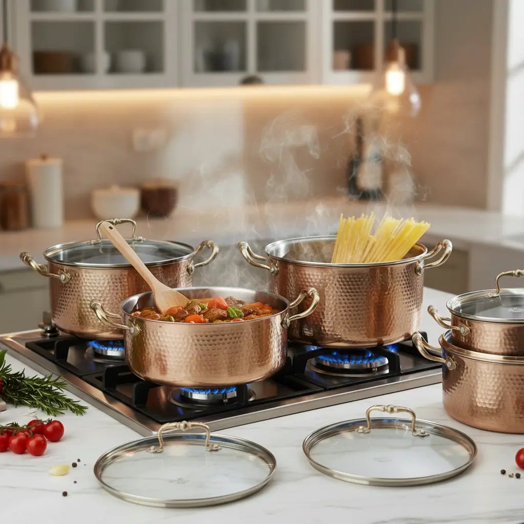 10PCS Triply Stainless Steel Hammered Cookware Set Cookware Cookware Sets