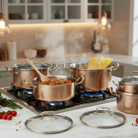 10PCS Triply Stainless Steel Hammered Cookware Set Cookware Cookware Sets