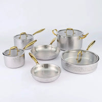 Triple-Ply S/S Hammered Stainless Steel Cookware Set – 10pcs Cookware Cookware Sets