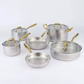 Triple-Ply S/S Hammered Stainless Steel Cookware Set – 10pcs Cookware Cookware Sets