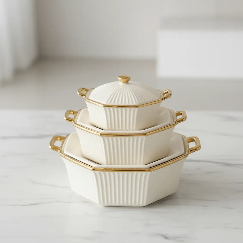 3 Pcs Ceramic Soup Pot Set Cookware Casserole Dishes