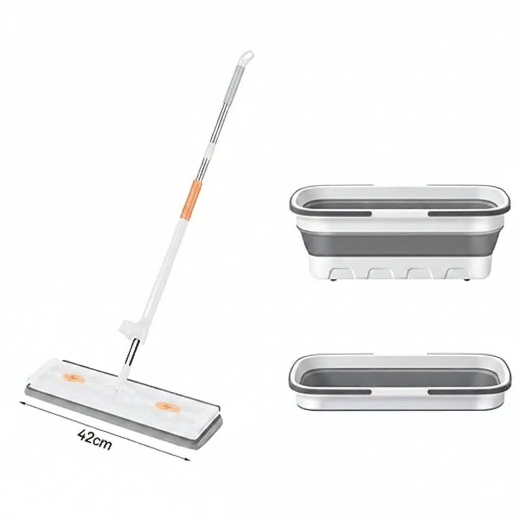 Self-Wringing Flat Mop with Foldable Bucket Cleaning Mops